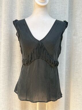 Y2K Black v neck sleeveless silk top blouse